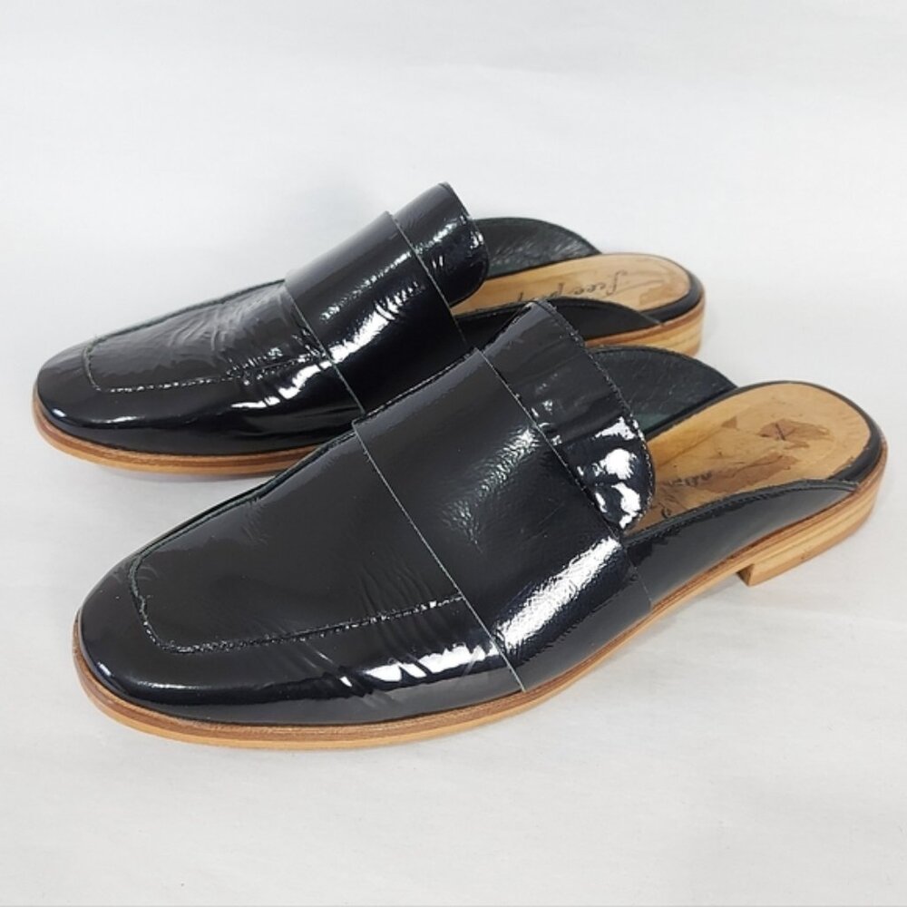 Free People At Ease Loafers 37 EU Black Patent Leather Glossy Mule Comfy Slip-On